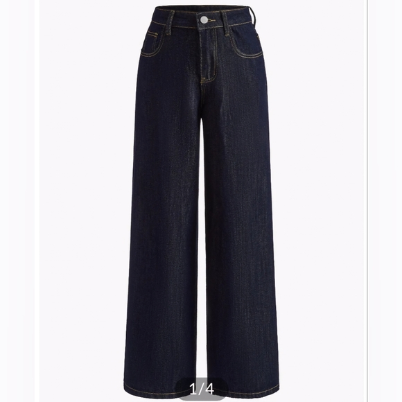 Commense Denim - Commense Women's Vintage High Rise Wide-Leg Denim Pants Dark Navy Wash NWT
